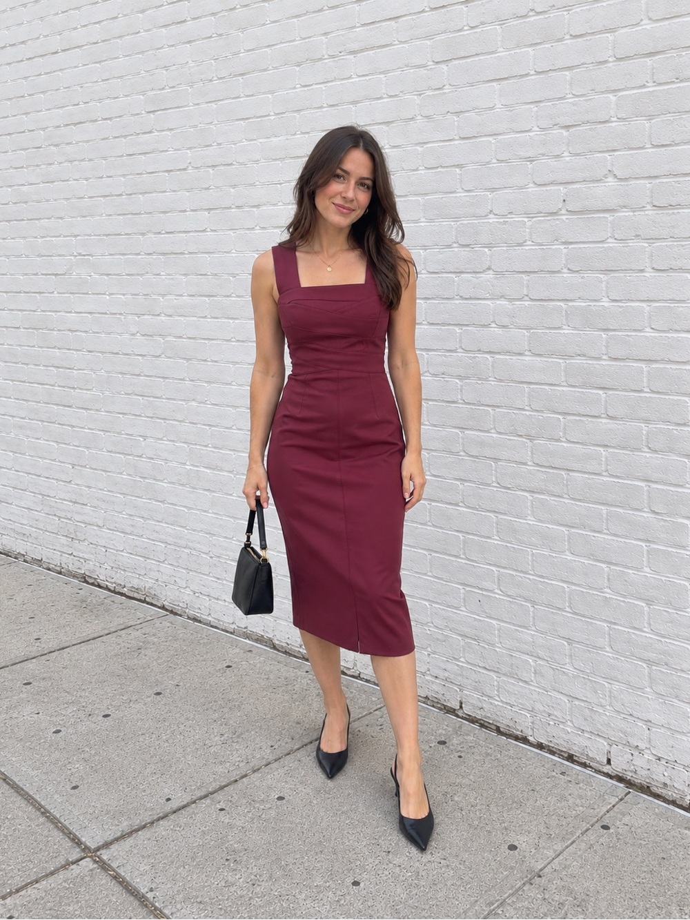 Karen Millen Fitted Midi Dress in Wine